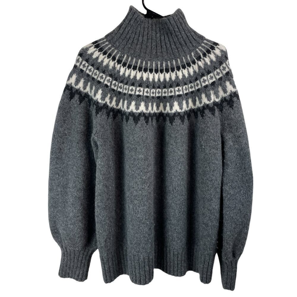HATCH Noemi Maternity Fair Isle Alpaca Wool Blend Turtleneck Sweater Gray Sz 3/L